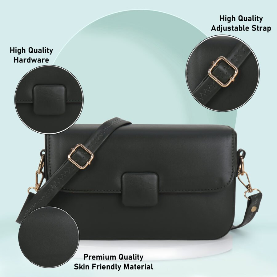 Women Crossbody Mini Sling Bag | Matte Black - Image 3