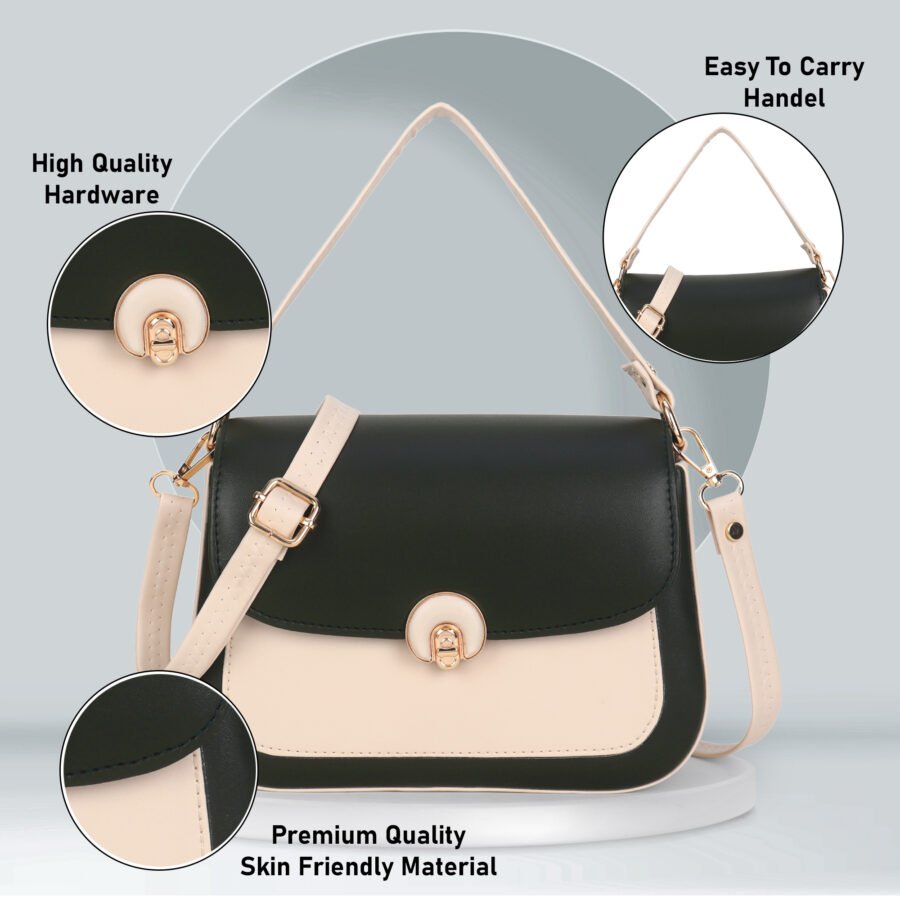 Women Colourblocked Sling Bag | Black & Cream - Image 2