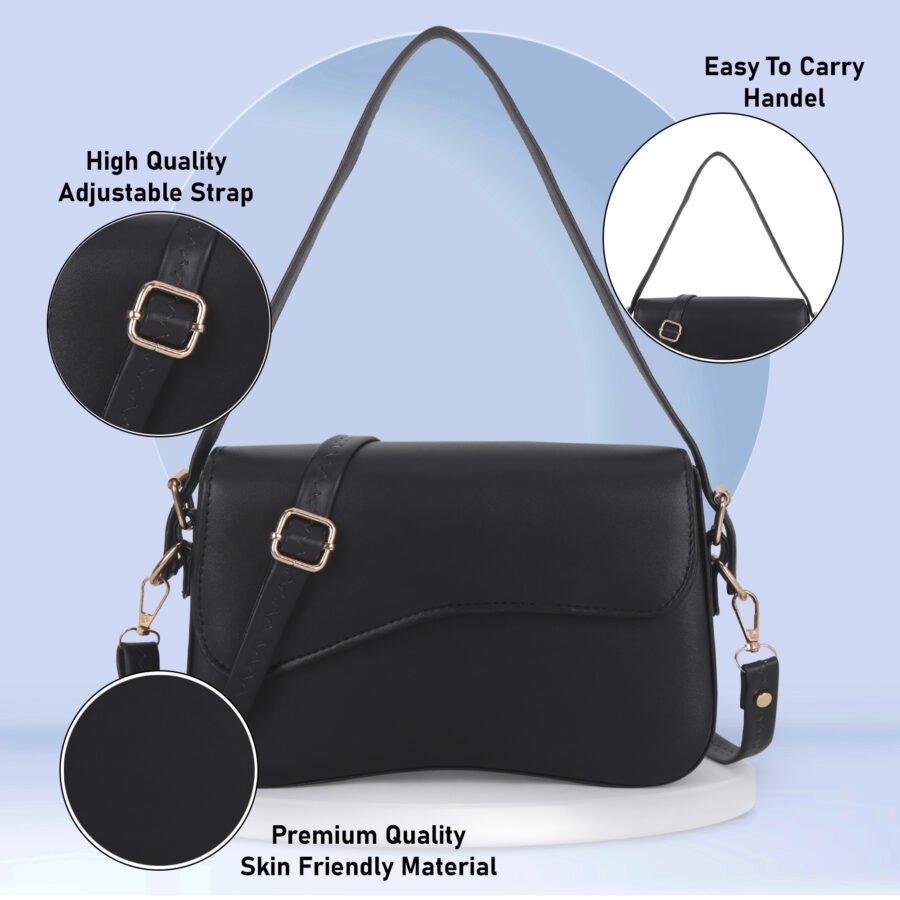 Women Rectangular Sling Bag | Black - Image 2