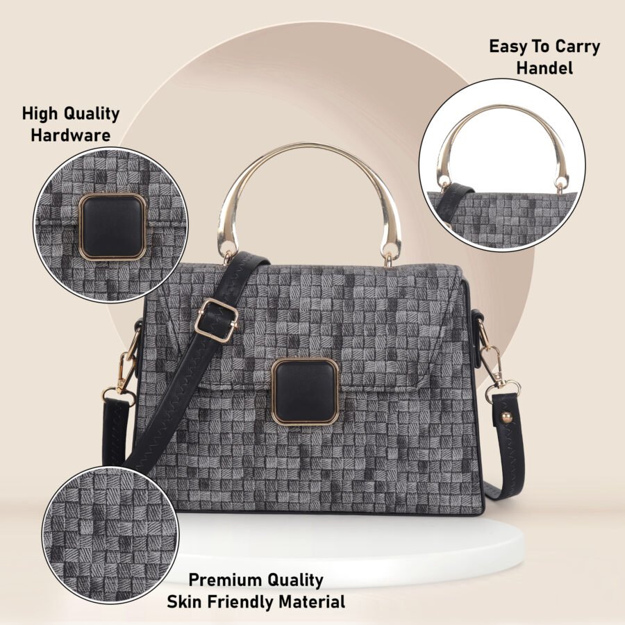 Women Checked Pattern Sling Bag | Black - Image 2