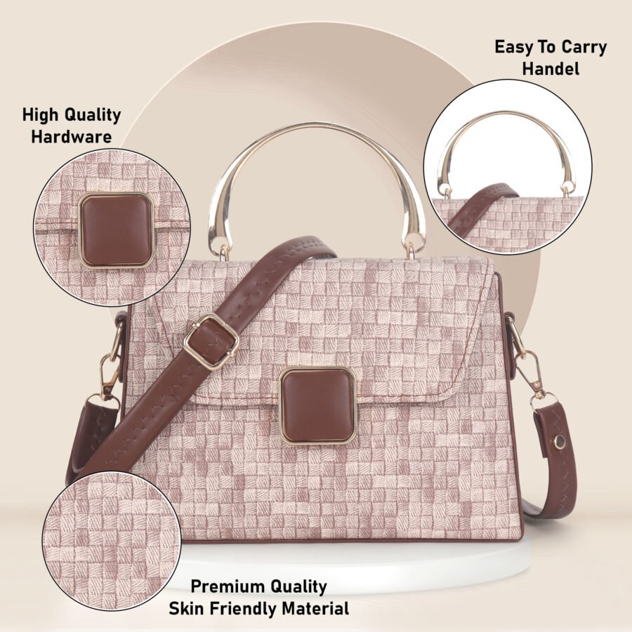 Women Checked Pattern Sling Bag | Brown - Image 2