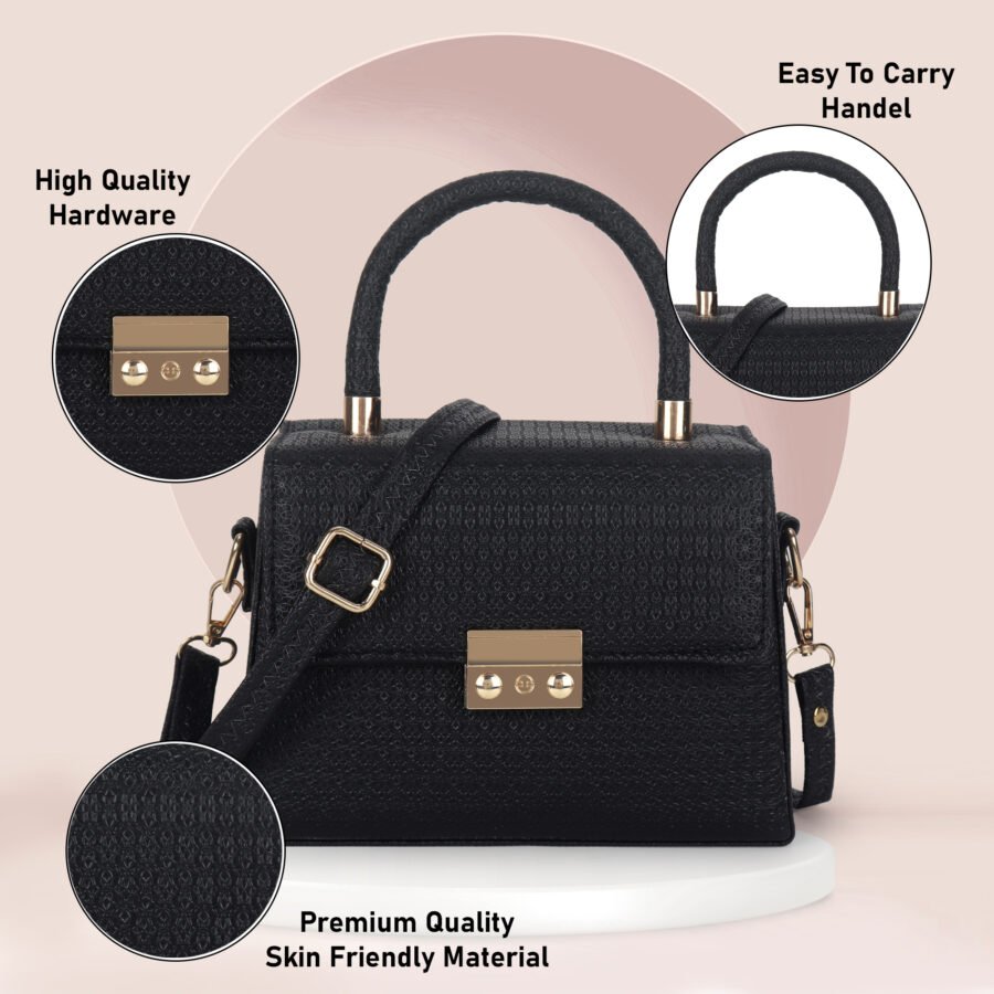 Women Textured Sling Bag | Black - Image 5