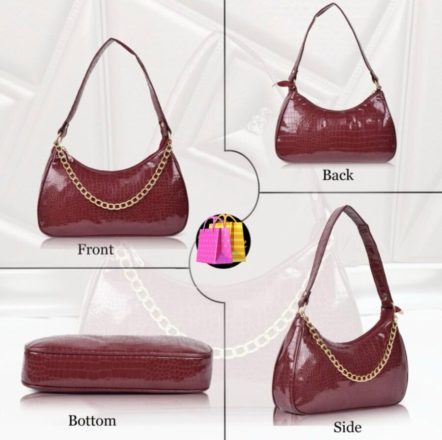 Women Textured Half Moon Shoulder Bag | Maroon - Image 2
