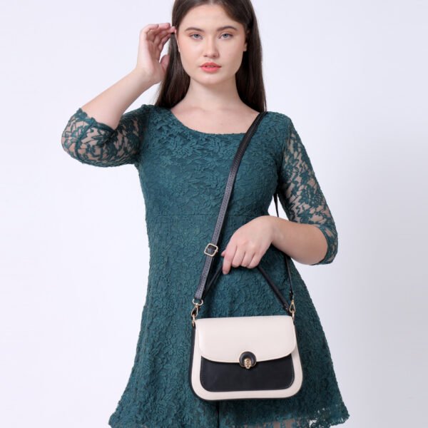 Women Colourblocked Sling Bag | Cream & Black