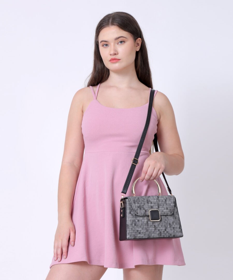 Women Checked Pattern Sling Bag | Black - Image 3