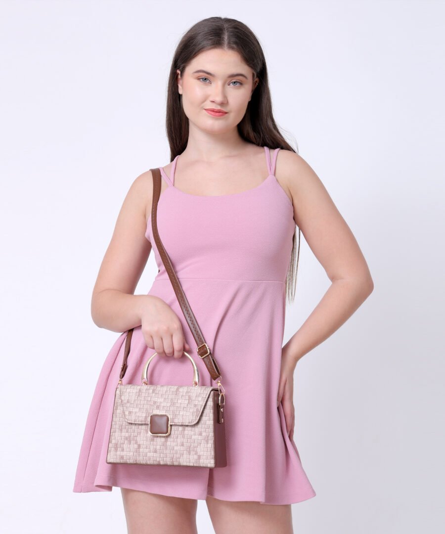 Women Checked Pattern Sling Bag | Brown - Image 3