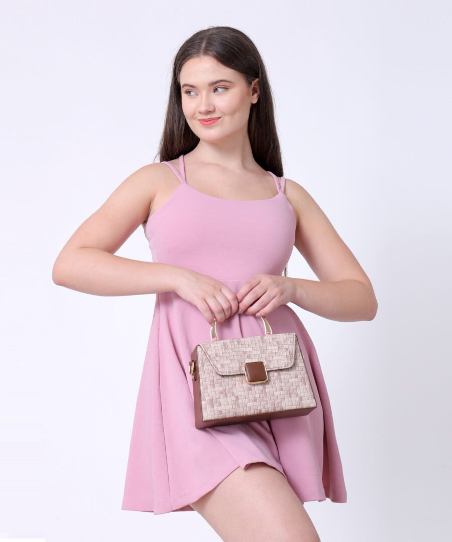Women Checked Pattern Sling Bag | Brown