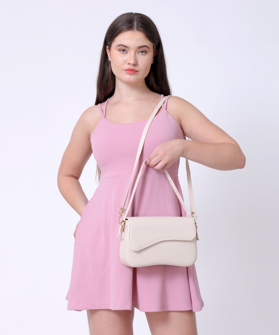Women Rectangular Sling Bag | Beige - Image 3