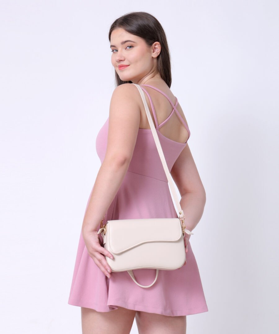 Women Rectangular Sling Bag | Beige - Image 6