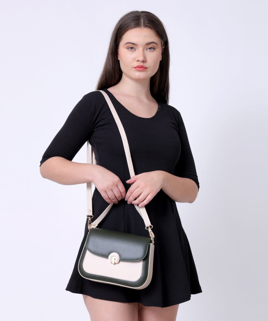 Women Colourblocked Sling Bag | Black & Cream - Image 3