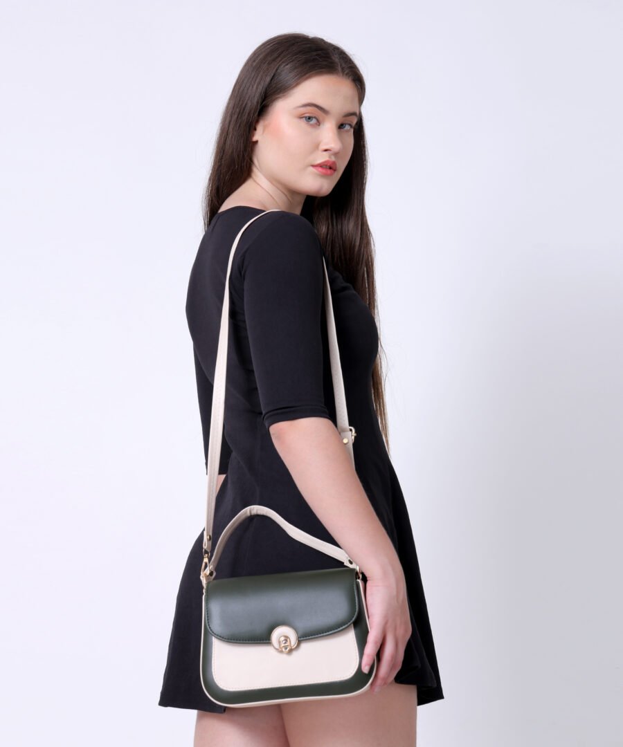 Women Colourblocked Sling Bag | Black & Cream - Image 5