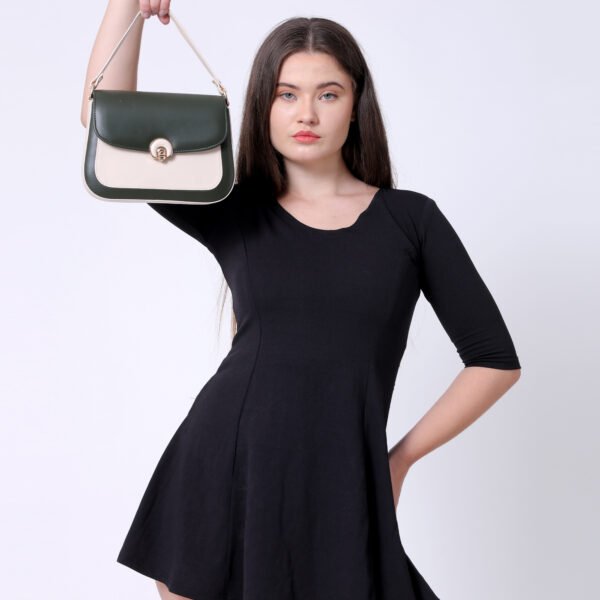 Women Colourblocked Sling Bag | Black & Cream