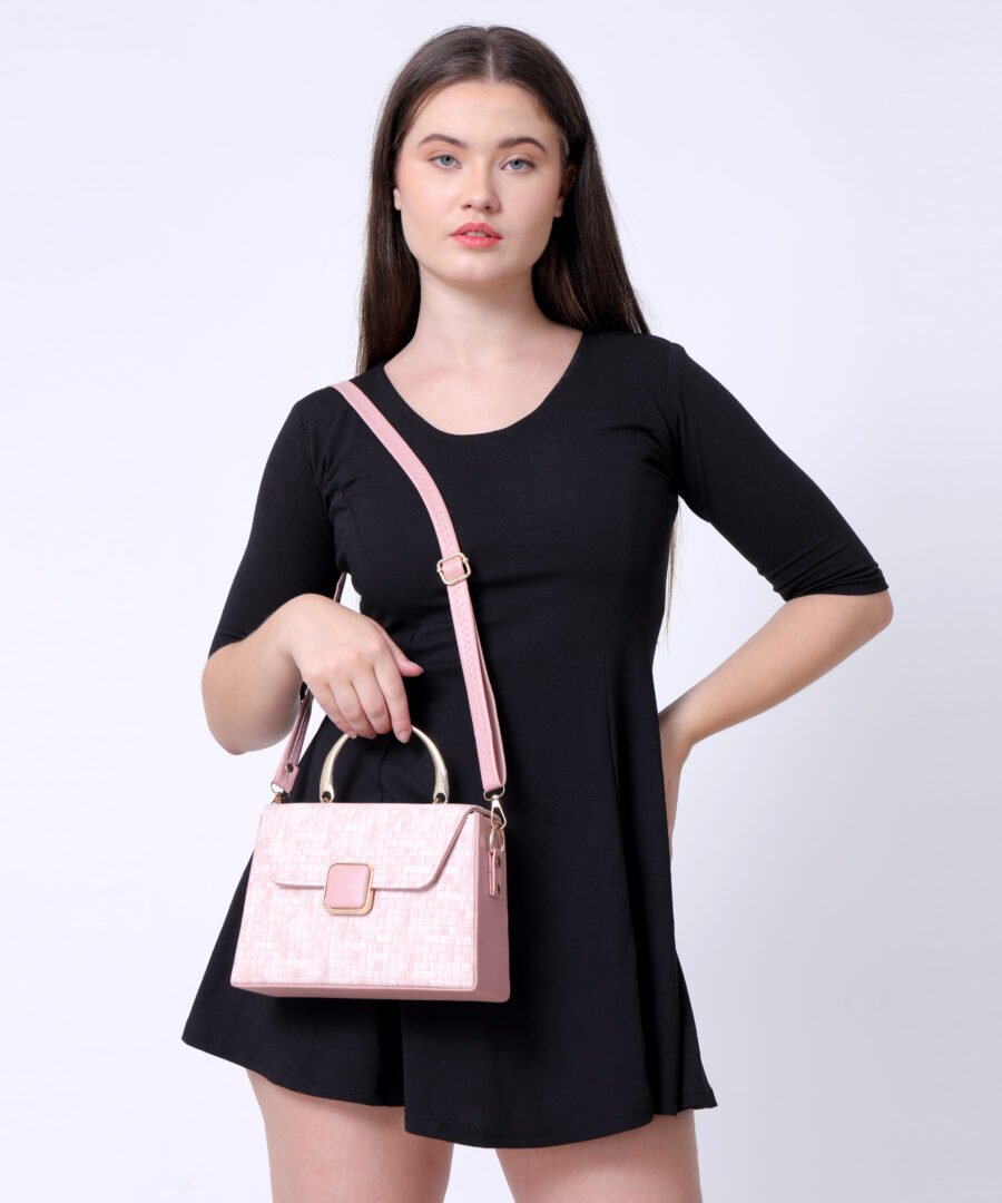 Women Checked Pattern Sling Bag | Pink - Image 3