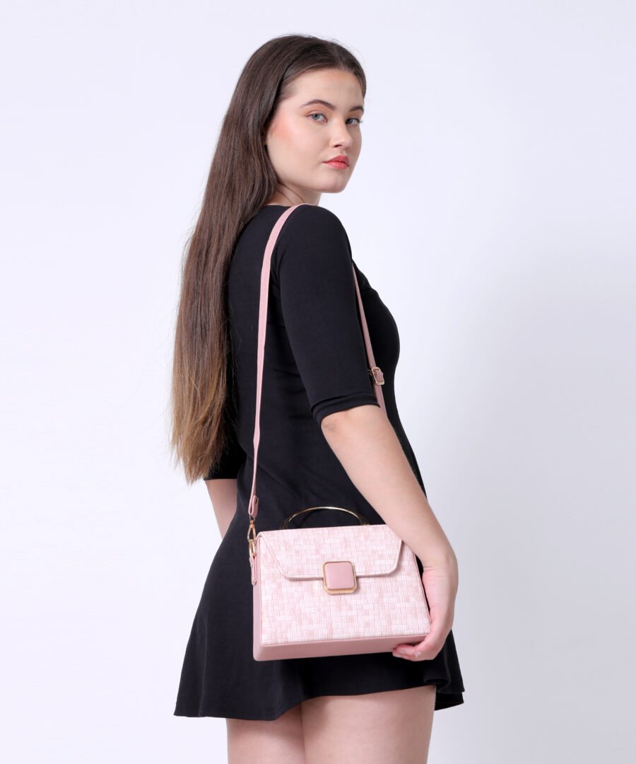Women Checked Pattern Sling Bag | Pink - Image 4