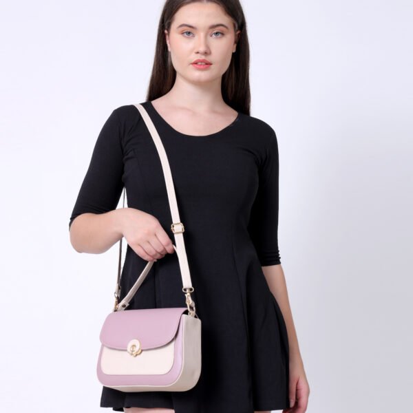 Women Colourblocked Sling Bag | Pink & Cream