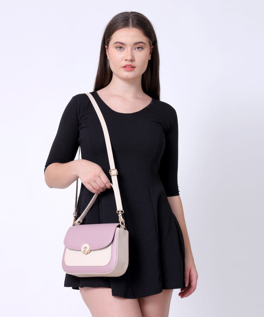 Women Colourblocked Sling Bag | Pink & Cream