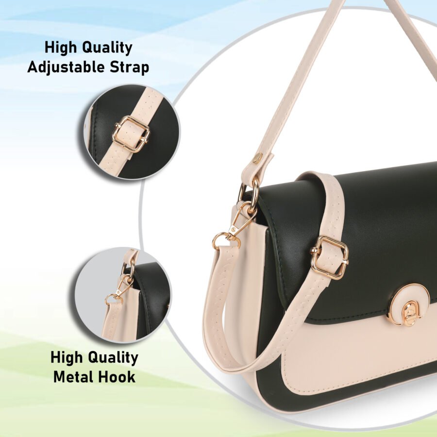 Women Colourblocked Sling Bag | Black & Cream - Image 7