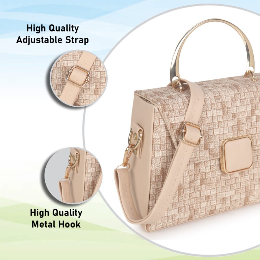 Women Checked Pattern Sling Bag | Beige - Image 5