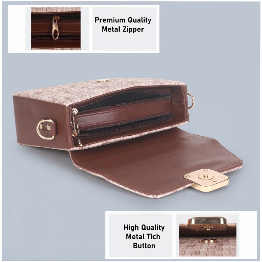 Women Checked Pattern Sling Bag | Brown - Image 4