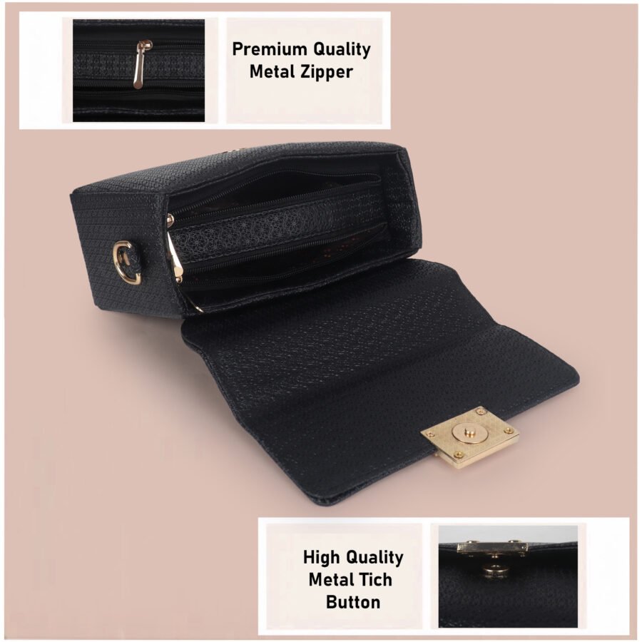 Women Textured Sling Bag | Black - Image 8
