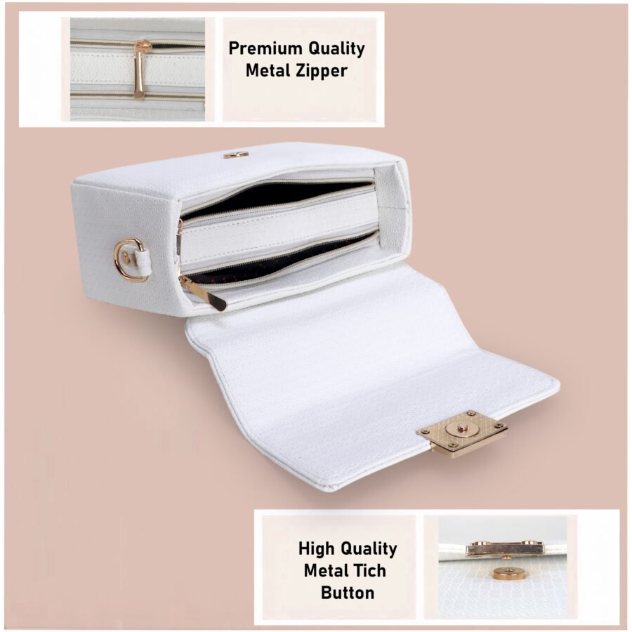 Women Textured Sling Bag | White - Image 3