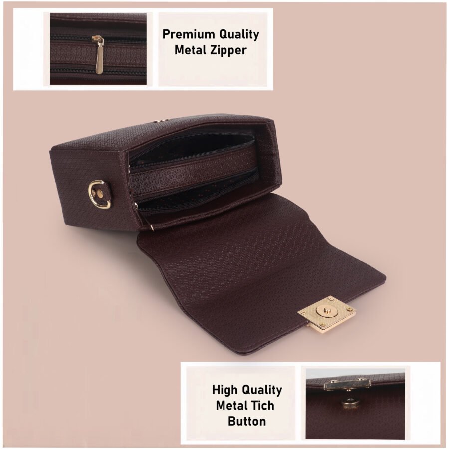 Women Textured Sling Bag | Brown - Image 5