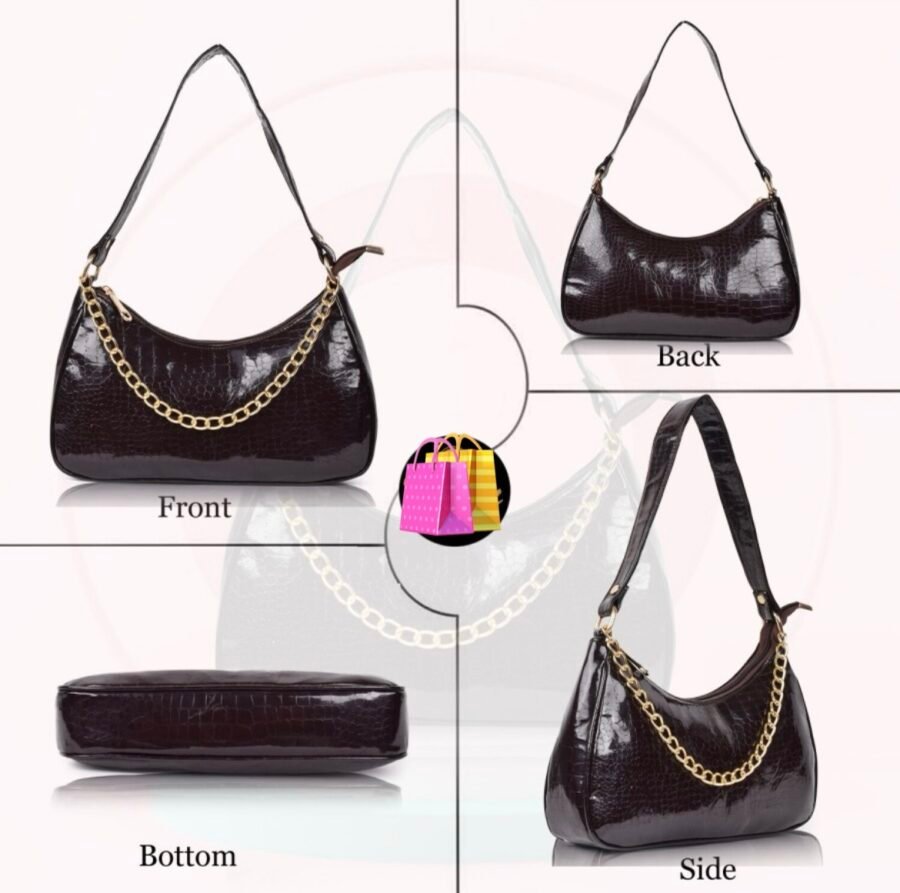 Women Textured Half Moon Shoulder Bag | Black - Image 2