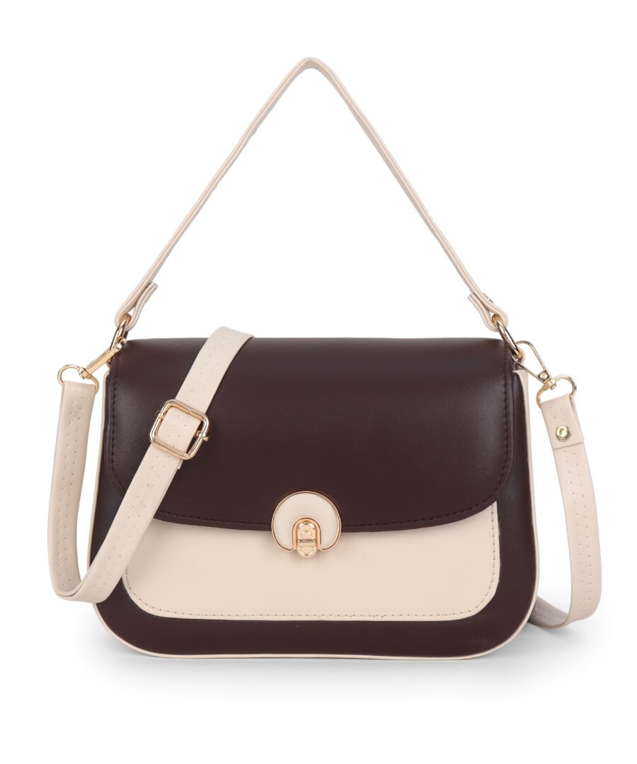 Women Colourblocked Sling Bag | Crimson & Cream - Image 7