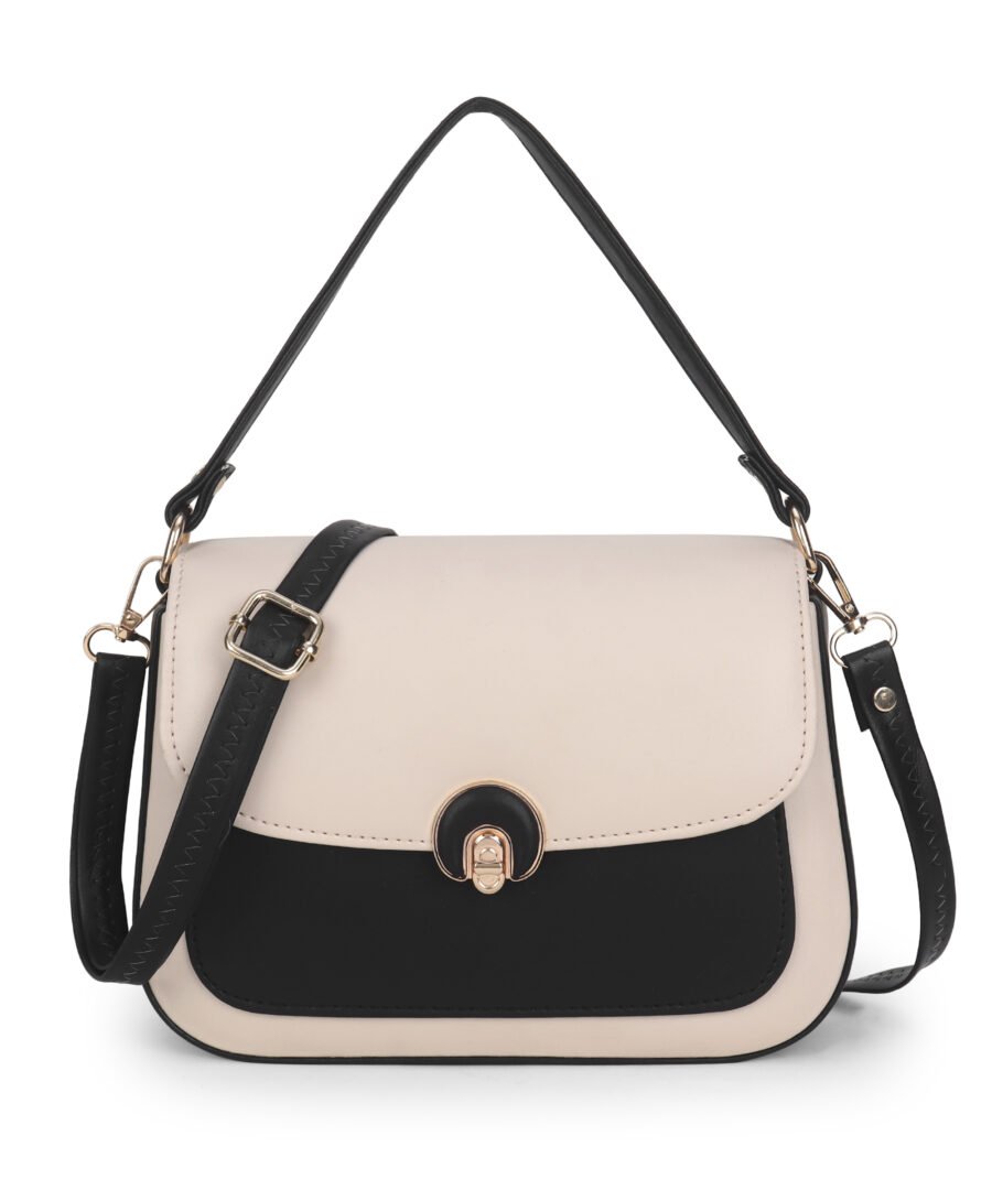 Women Colourblocked Sling Bag | Cream & Black - Image 5