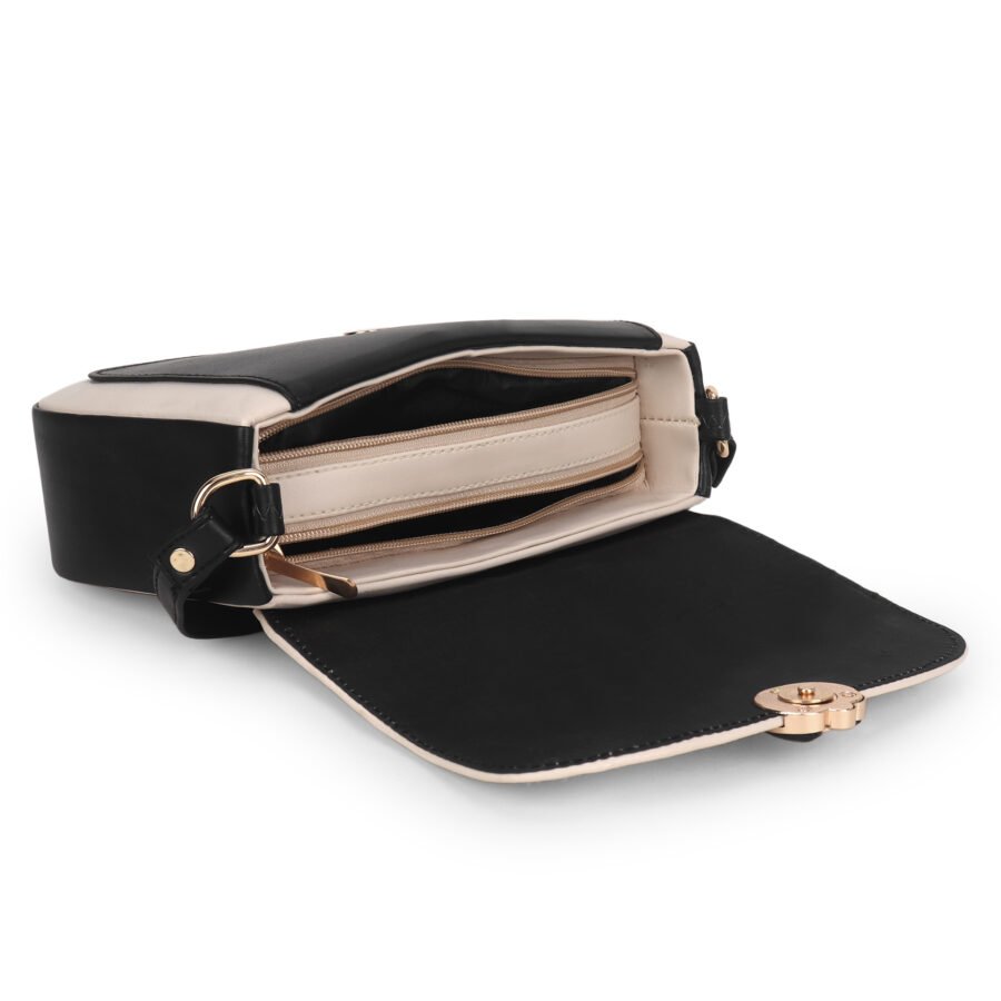 Women Colourblocked Sling Bag | Cream & Black - Image 6