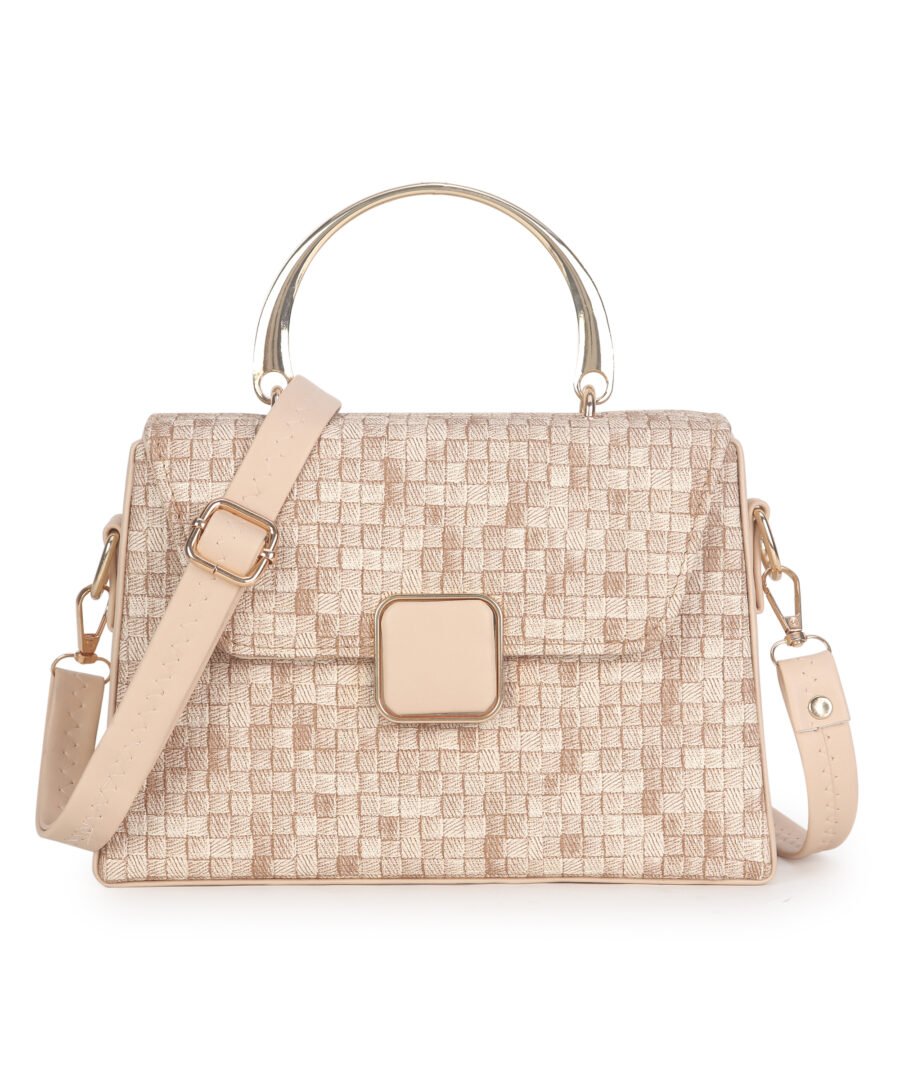Women Checked Pattern Sling Bag | Beige - Image 3