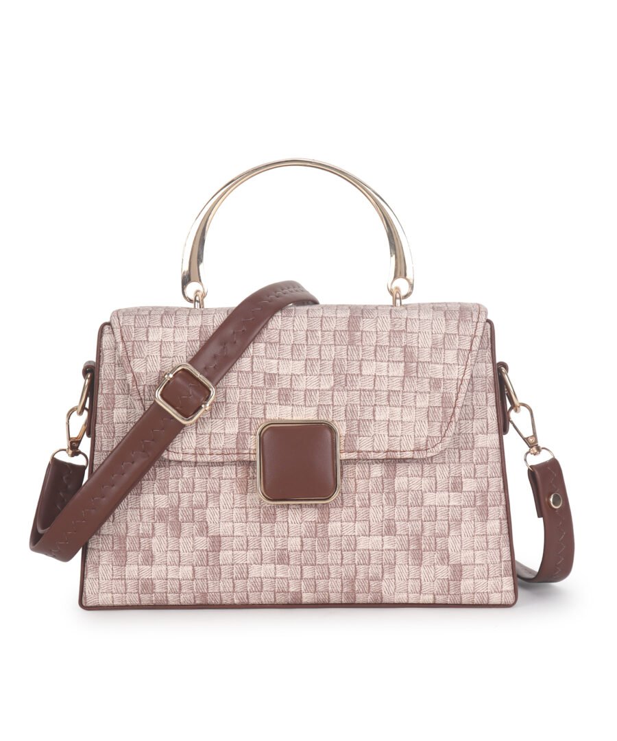 Women Checked Pattern Sling Bag | Brown - Image 8
