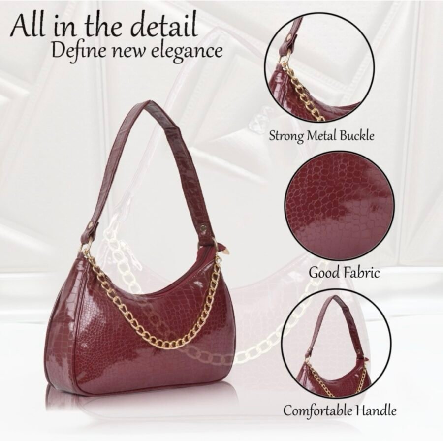 Women Textured Half Moon Shoulder Bag | Maroon - Image 3