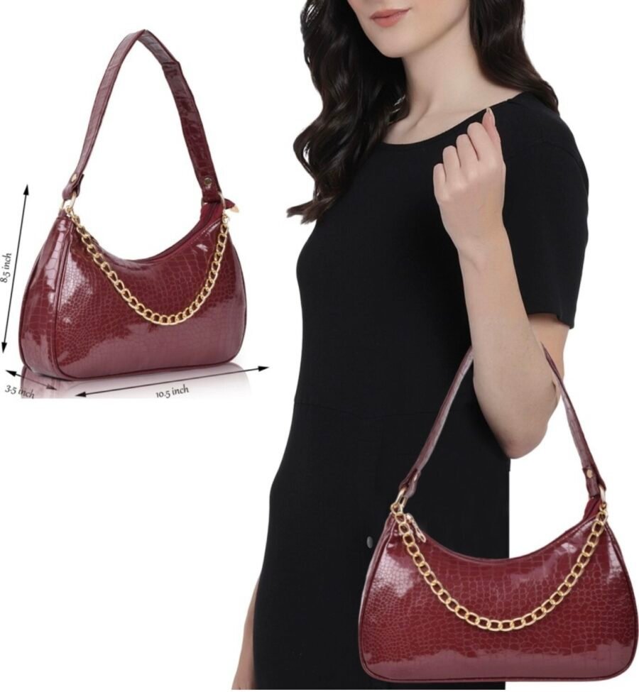 Women Textured Half Moon Shoulder Bag | Maroon - Image 4