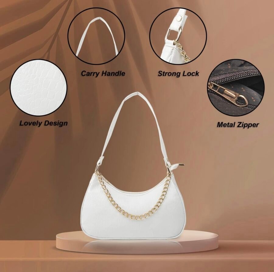 Women Textured Half Moon Shoulder Bag | White - Image 2