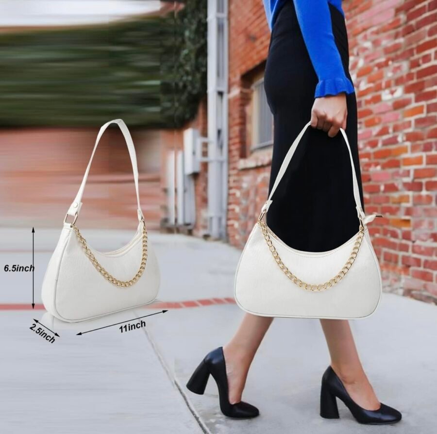 Women Textured Half Moon Shoulder Bag | White - Image 3