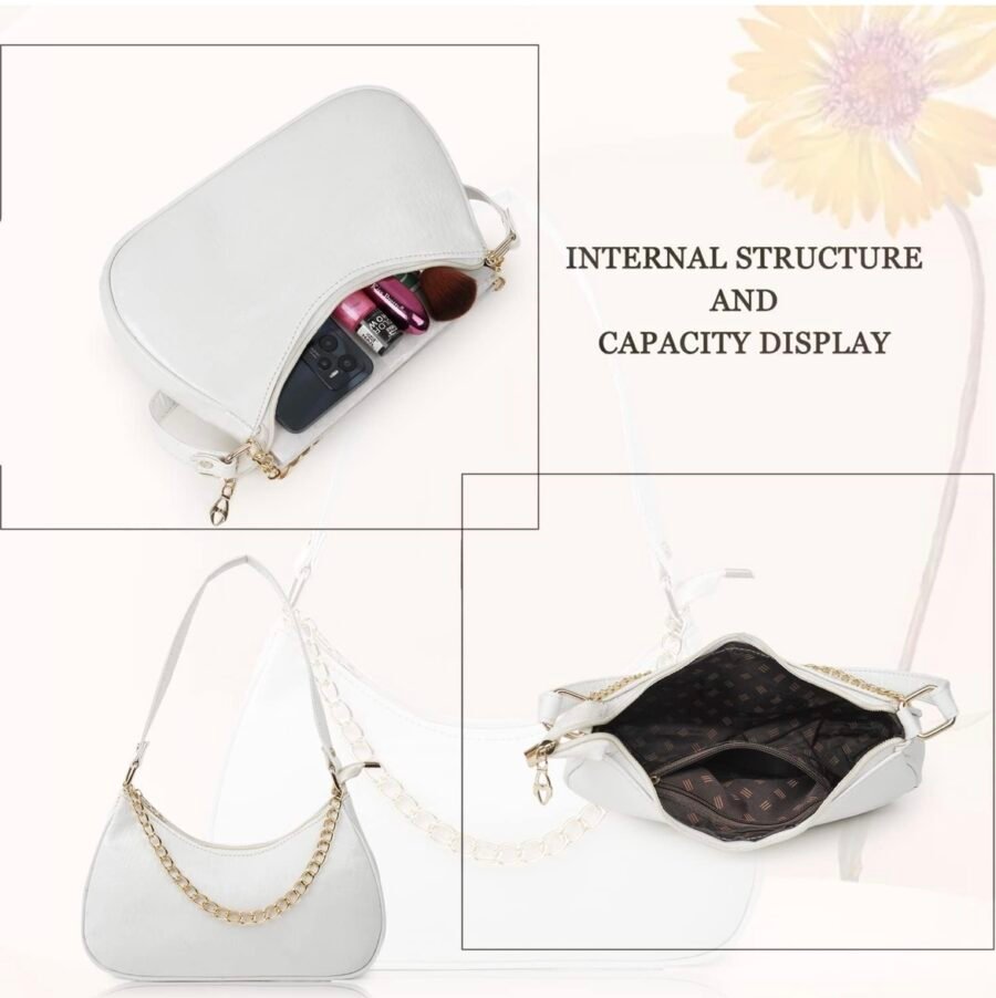 Women Textured Half Moon Shoulder Bag | White - Image 4