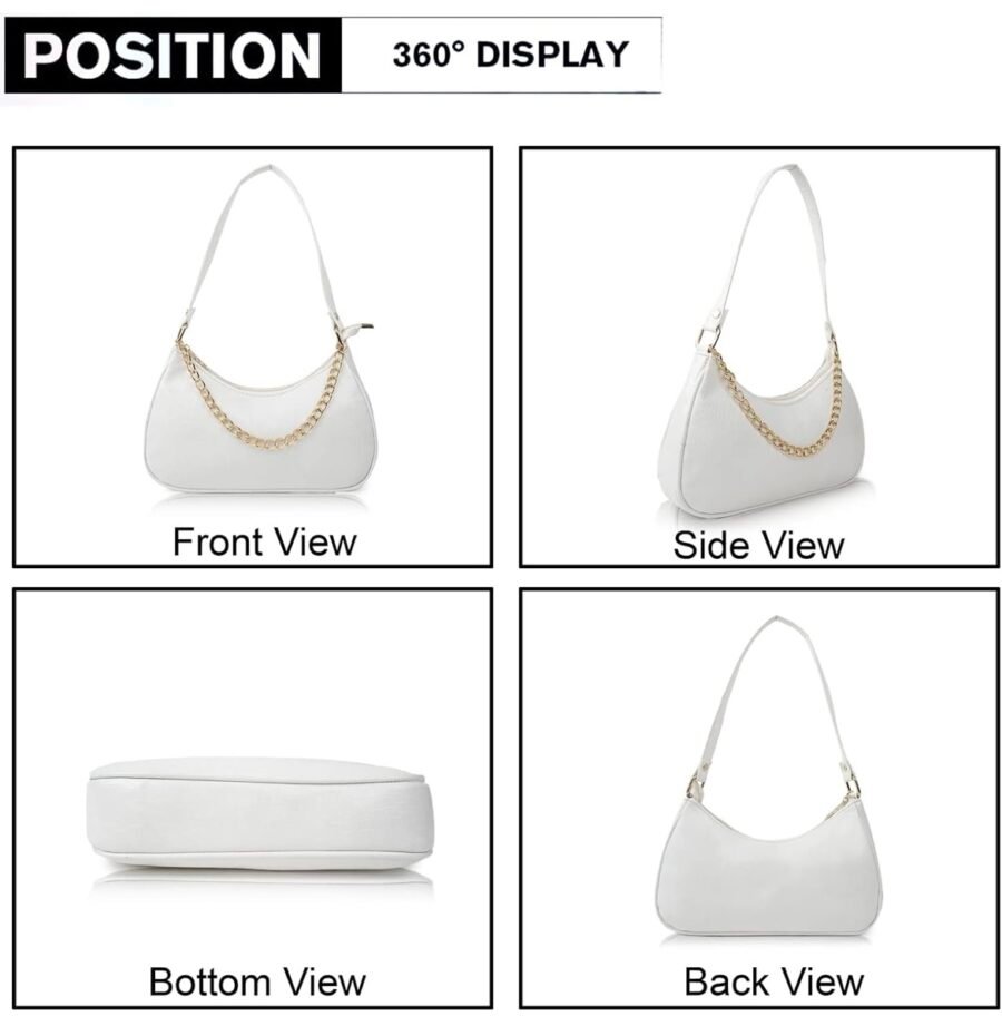 Women Textured Half Moon Shoulder Bag | White - Image 5