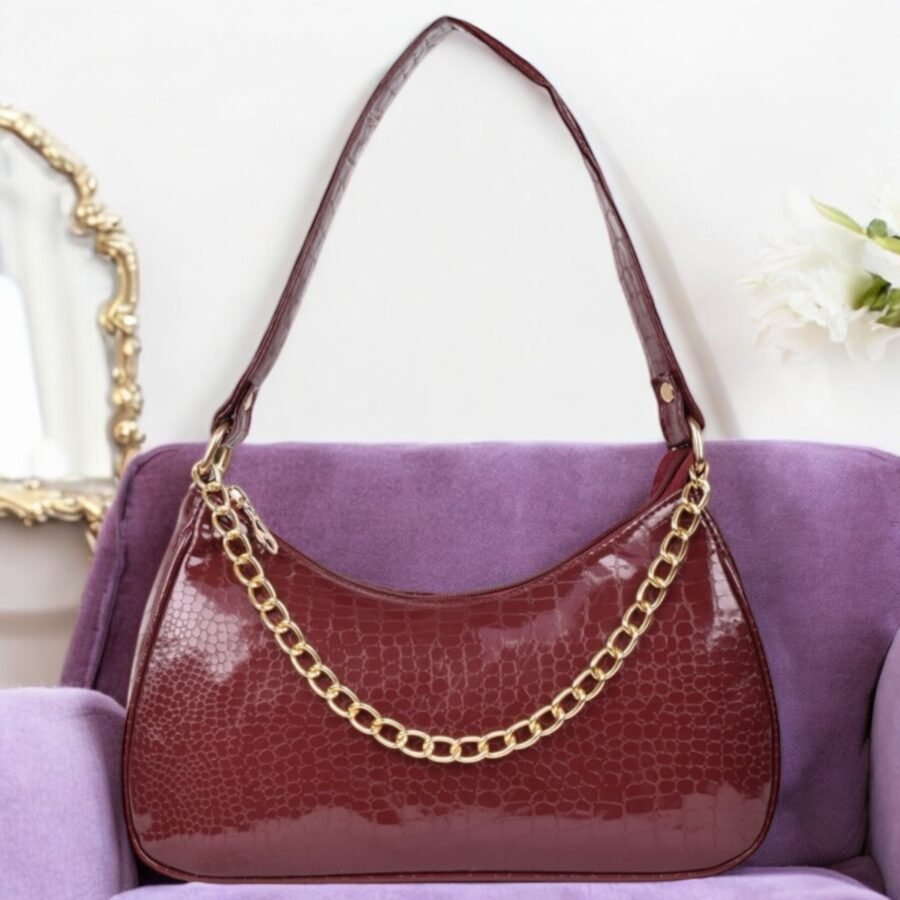 Women Textured Half Moon Shoulder Bag | Maroon - Image 5