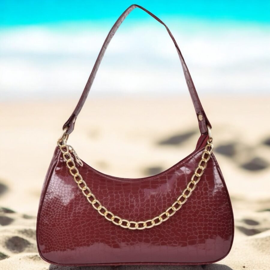 Women Textured Half Moon Shoulder Bag | Maroon - Image 7