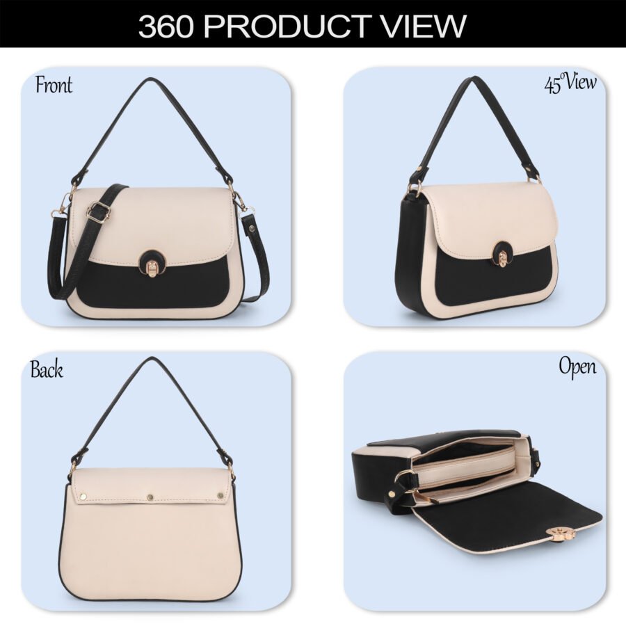 Women Colourblocked Sling Bag | Cream & Black - Image 7