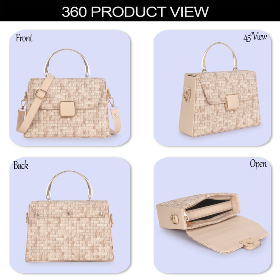 Women Checked Pattern Sling Bag | Beige - Image 7