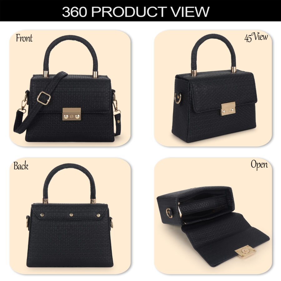Women Textured Sling Bag | Black - Image 3